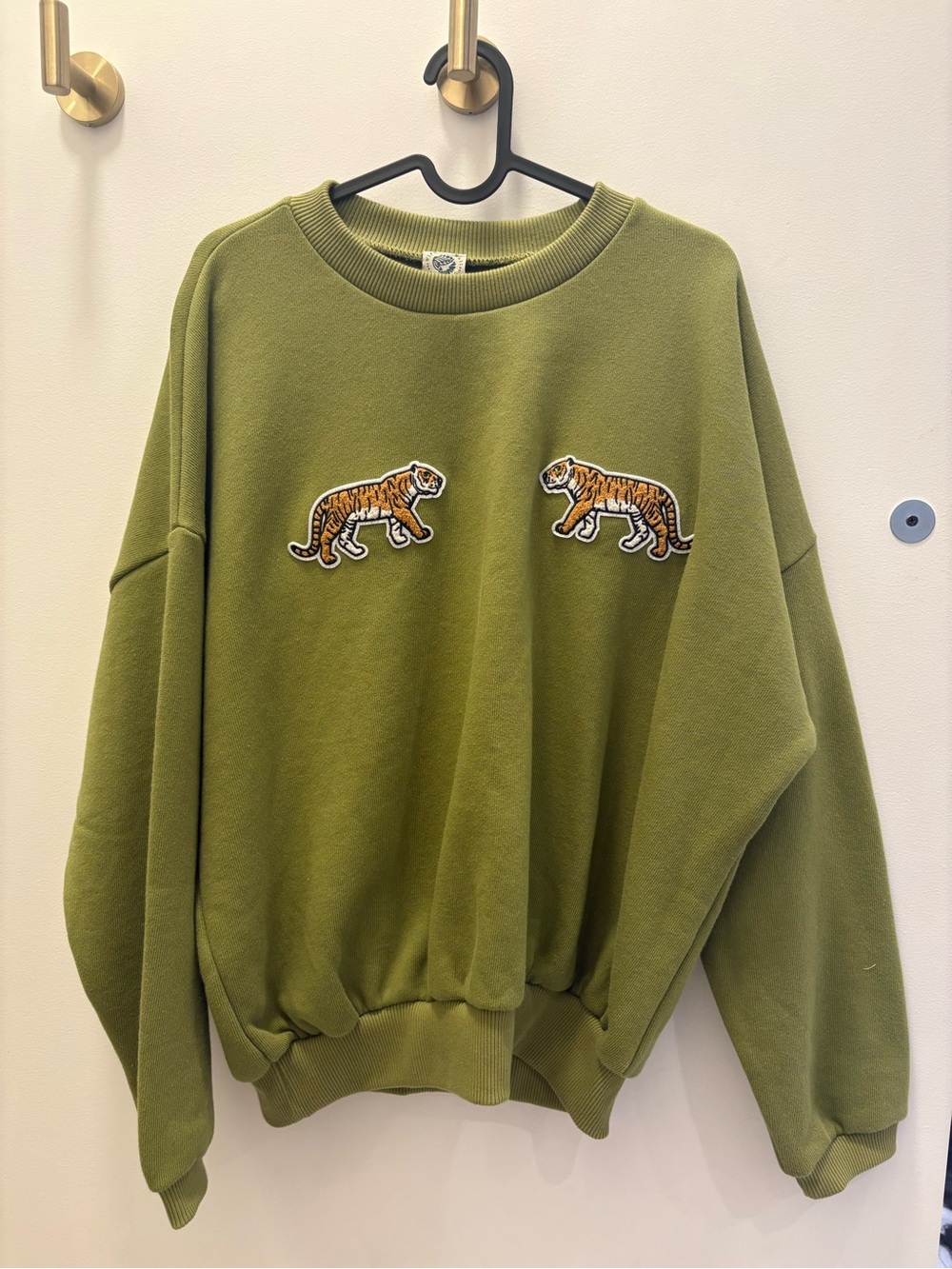 Olive Green Tiger Patch Women's Crewneck Sweatshirt